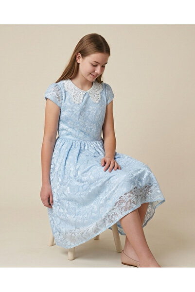REDTAG Senior Girls Blue Lace Embellished Dress