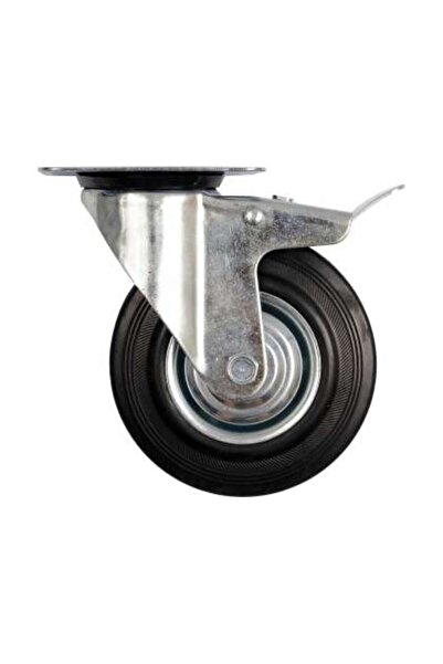 Vorel Roată Rotativă Cu Cauciuc Negru Și Frână De 200Mm