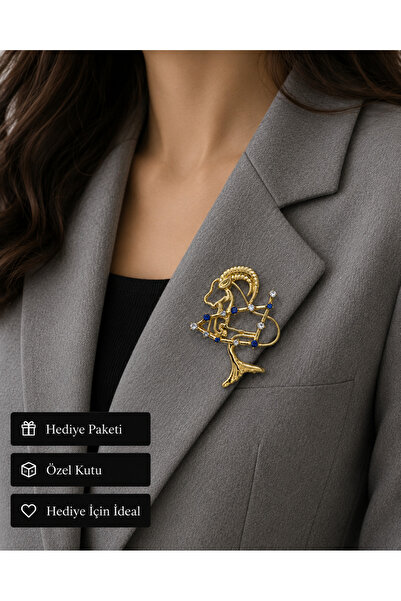 HER ŞEY NOTA www.herseynota.com Hediye Oğlak Burcu Kadın Broşu Gold Renk Zirk...