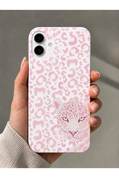 OVADA İphone 16 Uyumlu Pembe Leopar Desenli Silikon Telefon Kılıfı