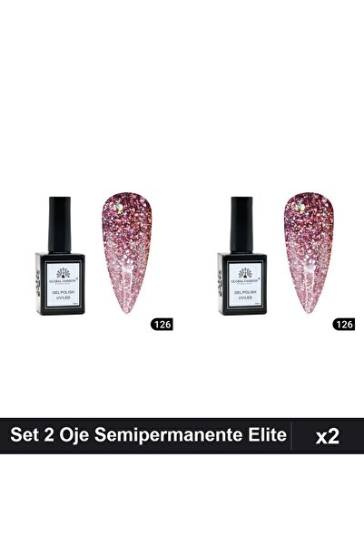 global fashion Set 2 Oje Semipermanente Elite Glow 15ml, Gel Polish UV/LED