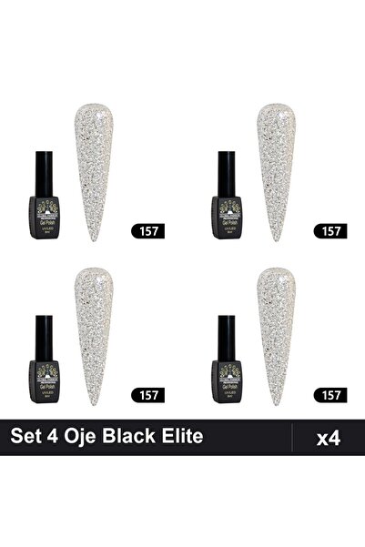 global fashion Set 4 Oje Semipermanente Black Elite 8ml, Manichiura UV/LED Pr...