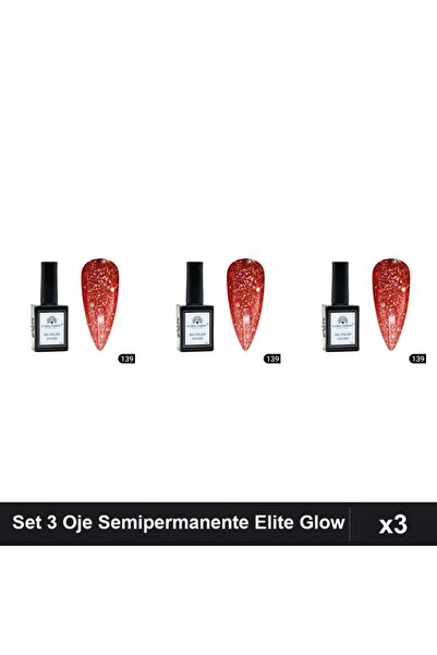global fashion Set 3 Oje Semipermanente Elite Glow 15ml, Gel Polish UV/LED