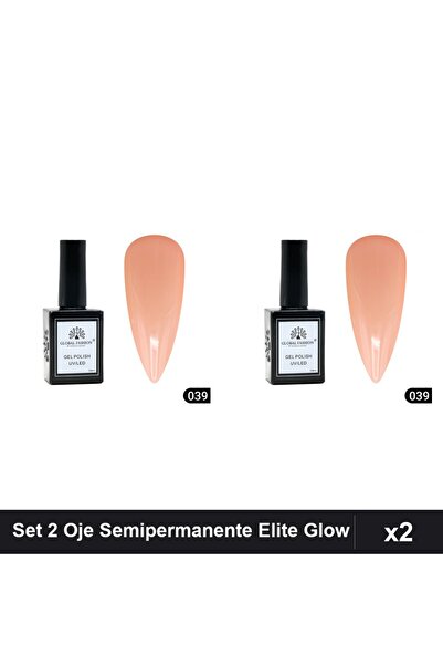 global fashion Set of 2 Elite Glow Semi-Permanent Nail Polish 15ml, Gel Polis...