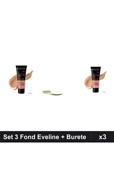 Eveline Set 3 Fonduri Selfie Time 2in1, Nuante Honey Vanilla, Burete Makeup
