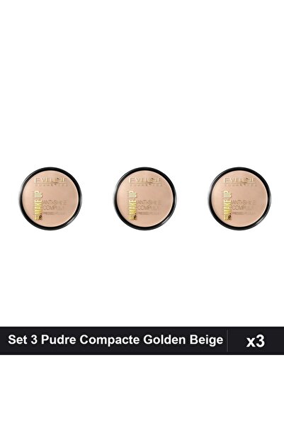 Eveline Set of 3 Compact Powders Cosmetics Golden Beige, Anti-Shine, Contouri...