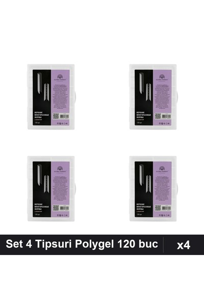 global fashion Set 4 Tipsuri Reutilizabile Polygel 120 buc, Forma Arcuită, Ex...