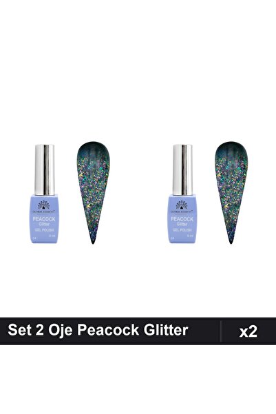 Makeup Set 2 Oje Semipermanente Peacock Glitter 8ml, Nuanta 04, Manichiura UV...