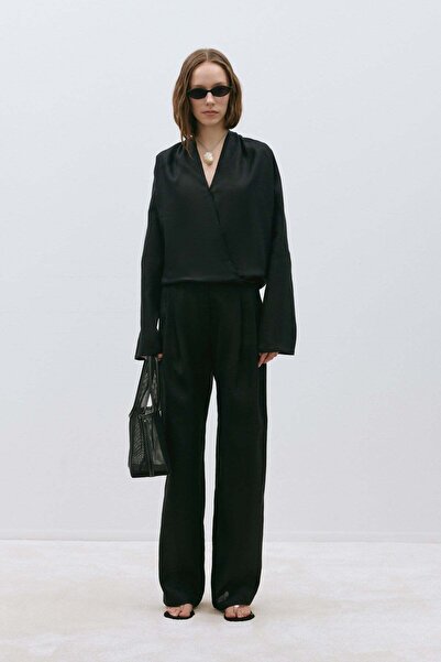 Suud Collection Black 100% Linen Viana Pleated Trousers