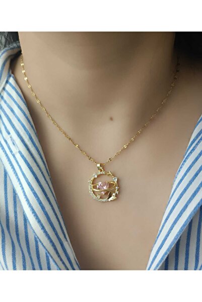 shop 316L Çelik Gold Renk Zirkon Taşlı Kalp Detaylı Kelebek Figürlü Kadın Kol...
