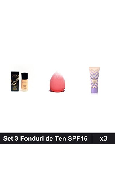 TLM Set of 3 Foundations Serum SPF15 + Eveline Perfect, No. 105 Beige, Sponge