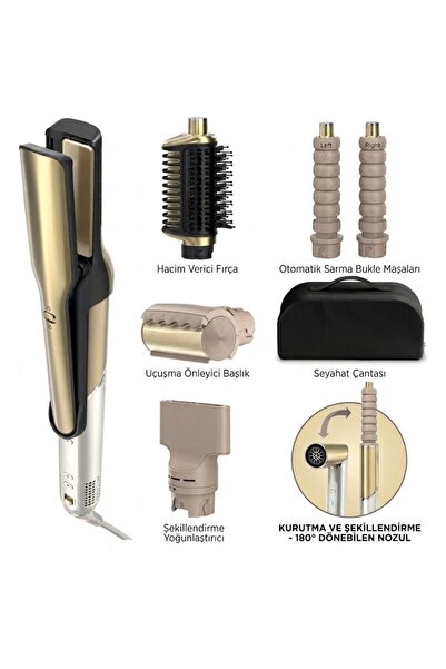Shark Glam Gold Multifunctional Luxury Blow Dry Brush, 5-Attachment System, F...