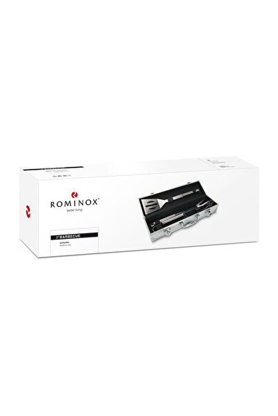 PROMİNOX Set de grătar Rominox, 3 piese, cutie din aluminiu, oțel inoxidabil, clește, spatulă, furculiță