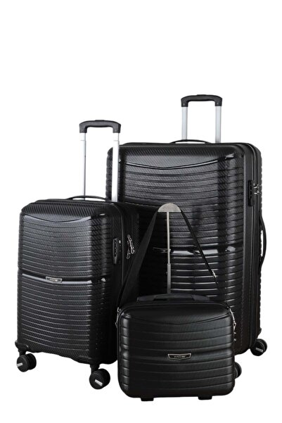 MÇS V379 AURA Y.ÜRETİM PP VALİZ 55 CM + 75 CM + MAKYAJ SİYAH SET