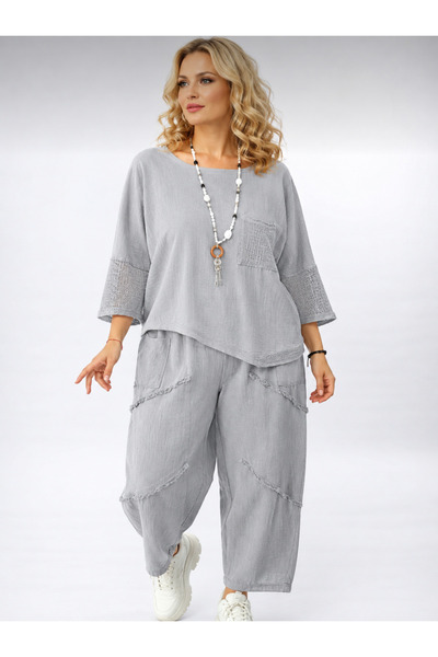 MENSAR OTANTİK Mesh Linen Blouse and Pants Set