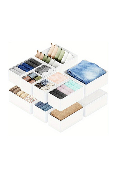 Fikpoo Simple Houseware Foldable Drawer Organizer Set of 12, Beige – Fabric S...