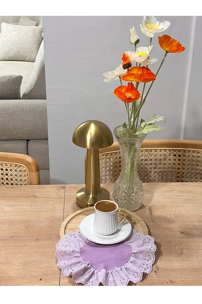 NURGİTA HOME Fisto Ruffled Round Coffee Presentation Napkin & Cocktail Napkin & Coaster (1 Piece) Lilac