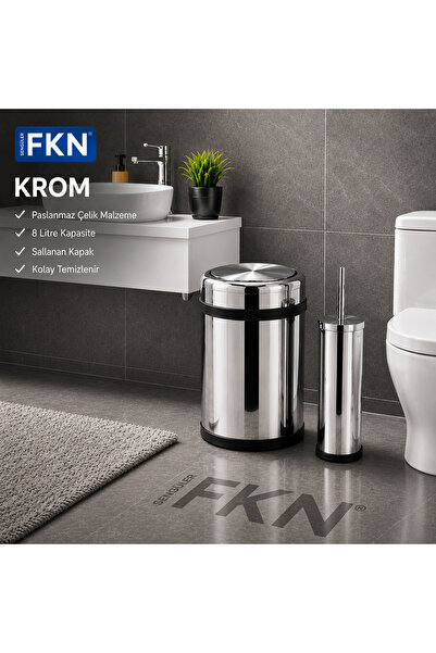 FKN Sallanır Çöp kovası Ve Klozet Fırçası 2 li Banyo Seti Krom