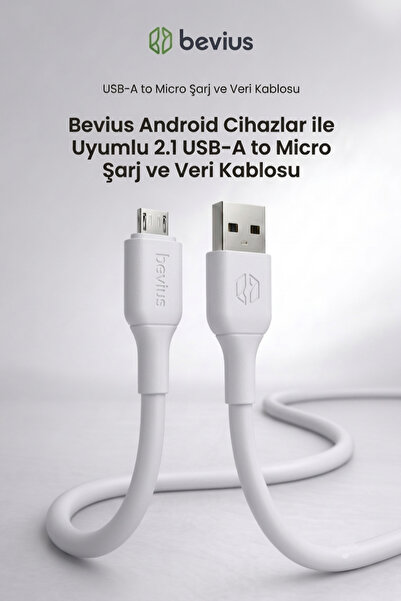Divex Bevius USB-A to Micro USB 2.1A Hızlı Şarj ve Veri Aktarım Kablosu 1 Met...