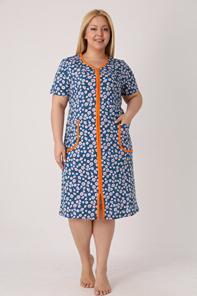ROMEO LİFE Women's Plus Size 100% Cotton Combed Fabric Zipper Summer Dress 4099