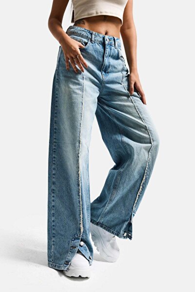 it's basic İts basic Kadın Kot Rengi Süper Baggy Fit Paça Detaylı Özel Tasarı...