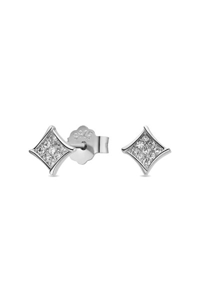 Lisa&Co. Cercei Argint Paved Diamond Argint placat cu rodiu / Zircon / Alb