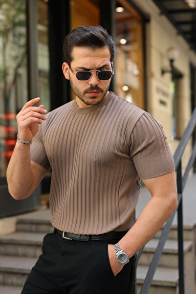 Generic Brand Men's ribbed crew neck short sleeve t-shirt
