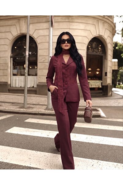 1Moda1Tarz Imported Crepe & Lace Fabric, Button Detailed Lace, Includes Scarf...