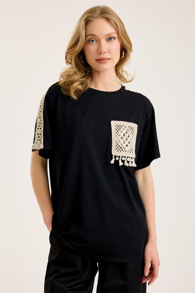 HomeStore Örgü Omuz Cepli Tshirt