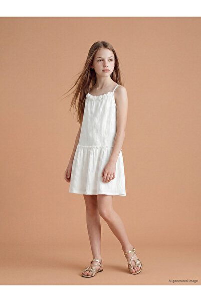 LC Waikiki Nevavm Girls' Dress with Rope Straps and Rose Detail