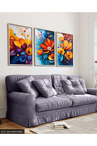 CeSht Vibrant Colored Flowers 3 Piece Wooden Framed Painting Act