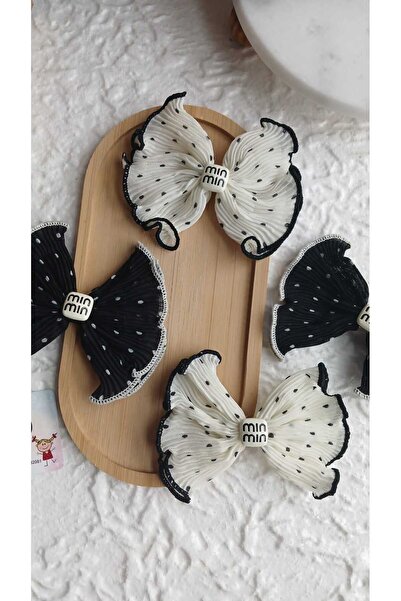 Kidyco.Store 🎀   Black and White Bowknot Detailed Hair Clip – Elegant and Stylish Design 🎀