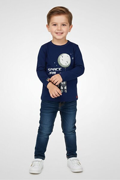 Hamleys Toddlers Boy Crew Neck Long Sleeve Graphic Print T-Shirt, Navy