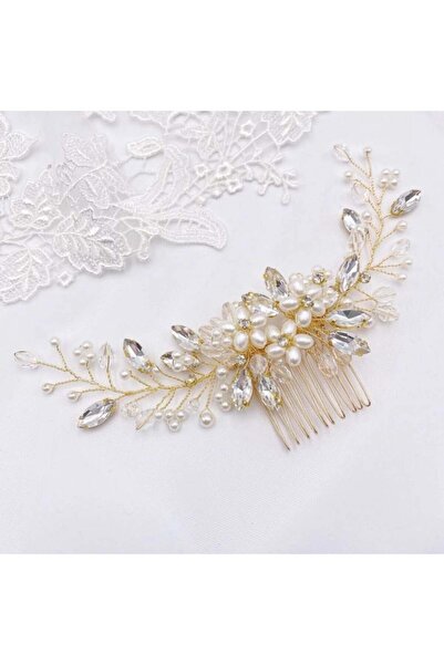 Raizel Accesoriu par auriu, stil pieptene, cu pietre si perle, Yuri Gold