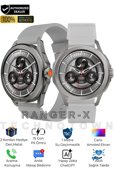 TECHNOTOWN Watch5 Pro+ Akıllı Saat AMOLED Ekran Bluetooth Arama 3 Kordonlu İO...