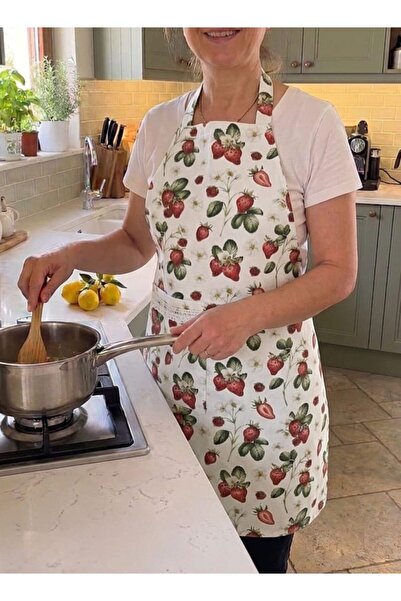 TREVO Duck Fabric Kitchen Apron Strawberry Pattern