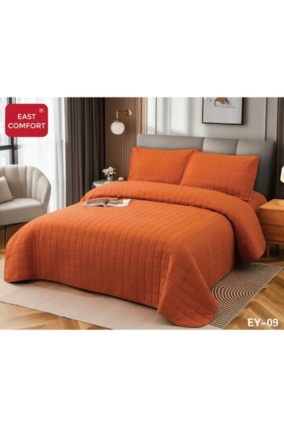 East Comfort Duvet Cover+Elastic Fitted Sheet+2 Pillowcases,Orange-EY09
