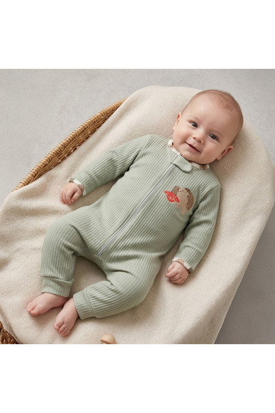 MIDIRIK ÇELEBİ bebe Kirpi Detaylı %100 Pamuk Bebek Tulumu - Çağla Yeşili Ferm...