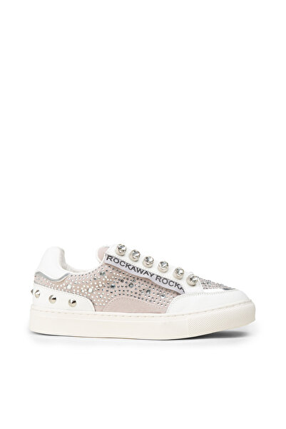 Deery Women's Genuine Suede White Stone Detailed Sports Shoes