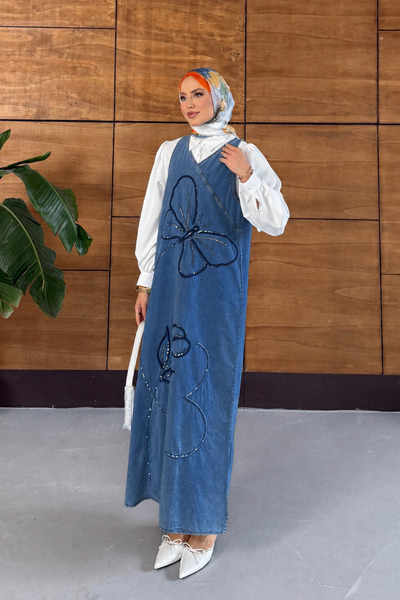 Miss Allos Women's Embroidered Smart Denim Dress