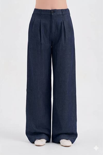 tw3 Women's Front Pleated Detailed Water Wash Denim Fabric Design Jeans