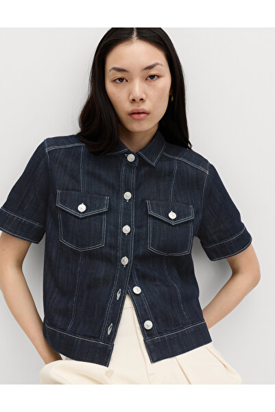 Marks & Spencer Pamuk Karışımlı Denim Utility Kısa Kollu Gömlek