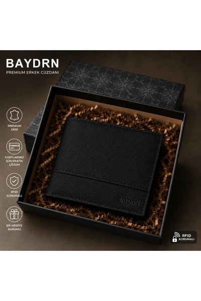 baydrn محفظة رجالية فاخرة - محفظة سوداء أنيقة مع حماية RFID