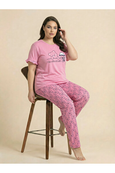 Alcteks Women's Pajama Set Large Size 100% Cotton Patterned Pink Color Short ...