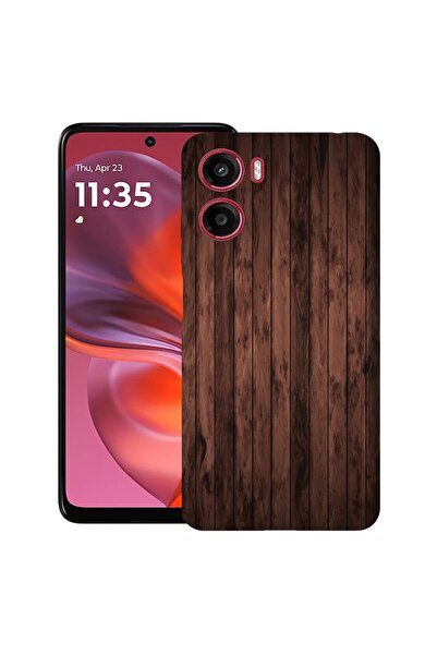 bestcase Калъф за Motorola Moto G06 с дизайн от орехово дърво, TPU матов ултр...
