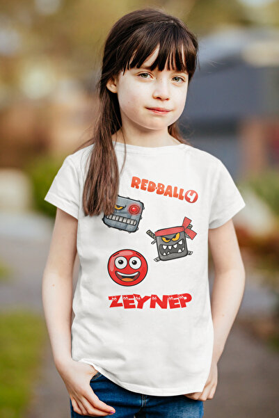 Morinna İsme Özel Red Ball 4 Crazy Kırmızı Top Baskılı Çocuk Tişört Kişiye Öz...