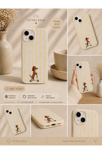 GÜNEŞ KILIF VE AKSESUAR İphone 13/14 Uyumlu Çizgili Köpek Desenli Yumuşak Sil...