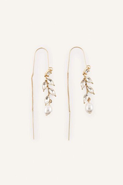 DeFacto Women's Gold Color Stone Earrings H8640Axns
