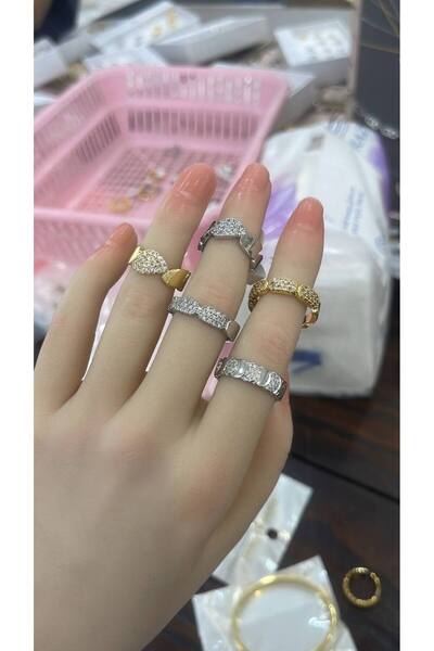 FASHİON JEWELRY خاتم حلقة مزدوجة مرصعة زركون ذهبي وفضي
