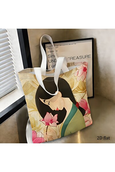 Choice 35cmx40cm 1pc 1pc Mulan Lotus Floral Tote Bag, reusable shopping bag, ...